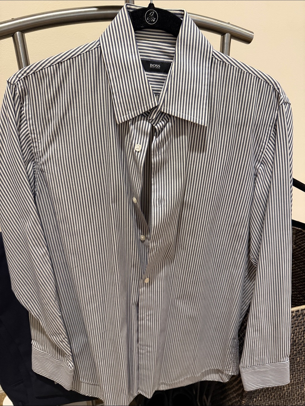 BOSS White Shirt with Navy Pinstripes